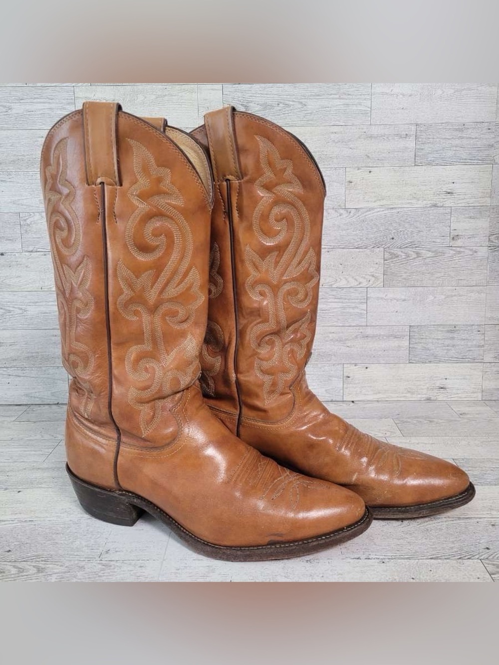 Men's Vintage Justin Brown Leather Western Cowboy Boots Size 8.5 D USA Made